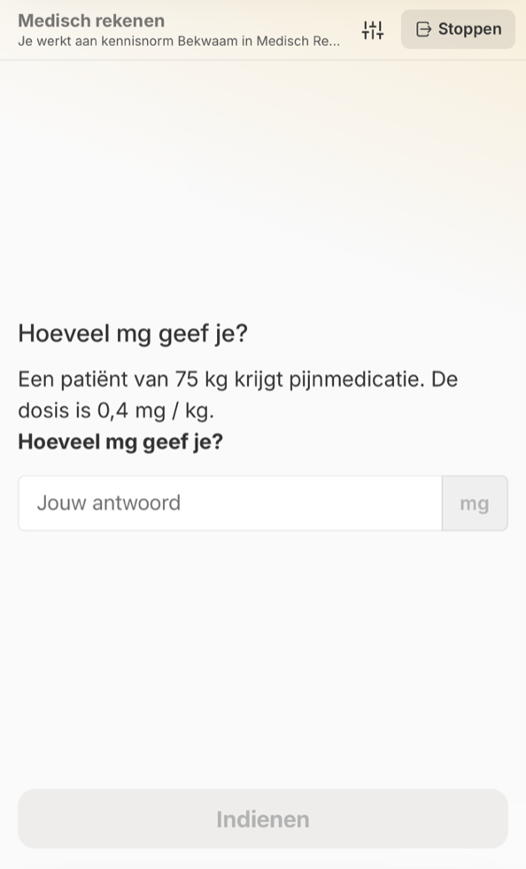 Open invulvraag over medisch rekenen in CAPP Adaptief Leren