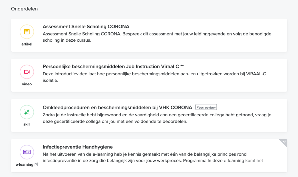 Cursusonderdelen LUMC in CAPP LMS