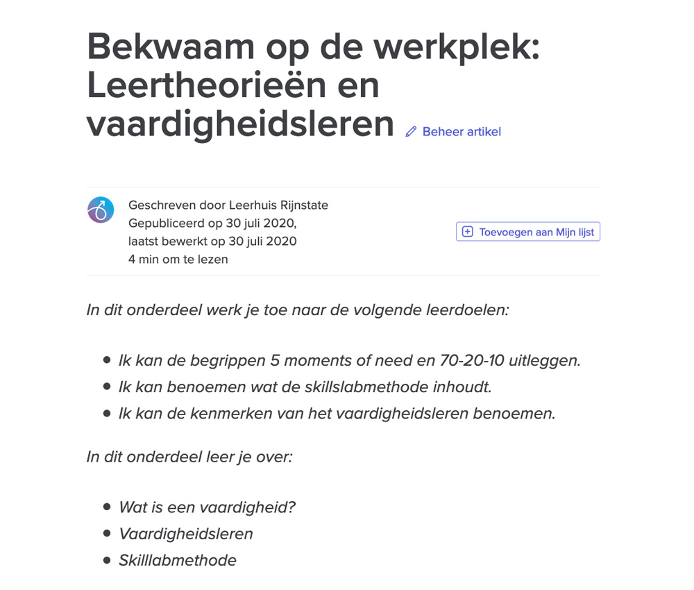 Rijnstate - Artikel met leerdoelen