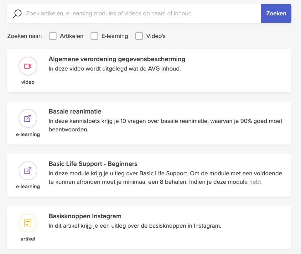 Screenshot van de bibliotheek in CAPP LMS