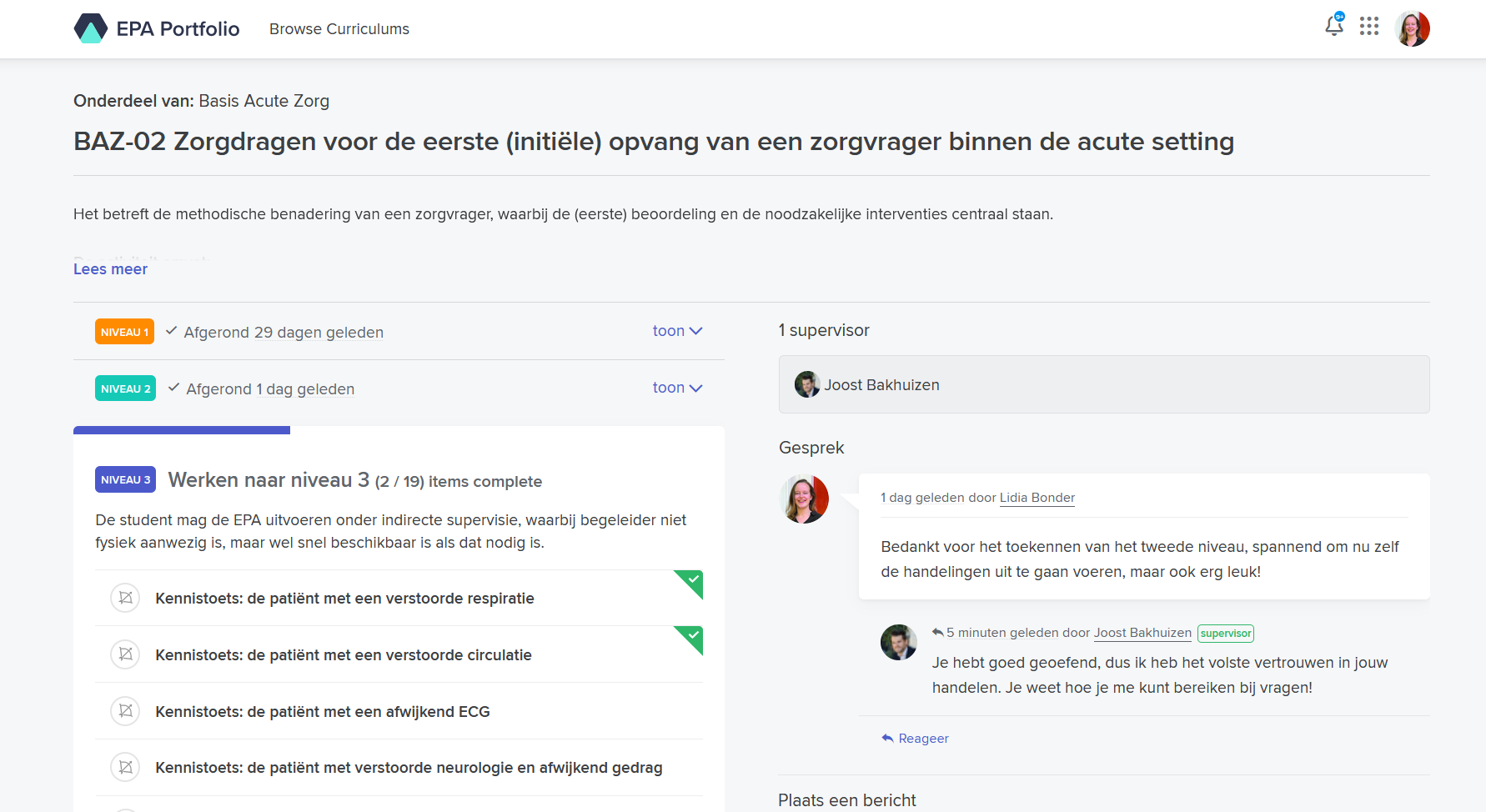 Persoonlijk dashboard voor student